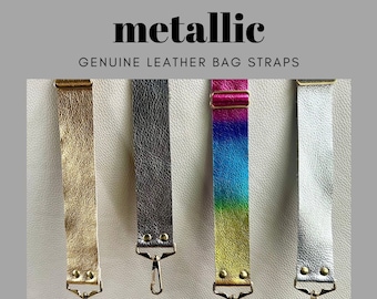 Metallic Leather Bag Strap (pick your color) * ombre leather bag strap, silver leather bag strap, gold leather bag strap, genuine leather