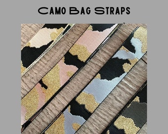 Adjustable Camo Bag Strap: Shimmery Gold Accents, Interchangeable Purse Strap