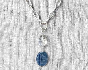 Kyanite & Rock Crystal Necklace * kyanite necklace, rock crystal quartz necklace, kyanite and matte silver necklace, blue kyanite necklace