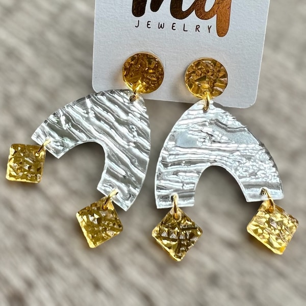 Argent Gilt Earrings (multiple styles) * silver gold earrings, gold silver earrings, two tone silver gold earrings, acrylic earrings