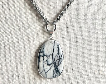 Spider Web Jasper Necklace * gray black pendant necklace, spider web jasper and silver necklace, grey and silver necklace, gift for her