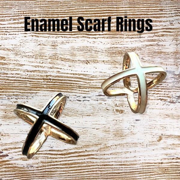 Enamel Scarf Ring (black or ivory) * 18K gold plated scarf ring, black and gold scarf ring, ivory and gold scarf ring, scarf accessories