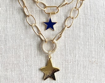 Collar con colgante de estrella celestial: cadena con cierre de mosquetón dorado