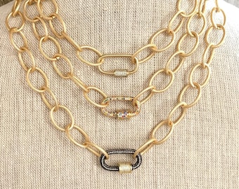 Matte Gold Carabiner Clasp Necklace: Modern Layering Jewelry