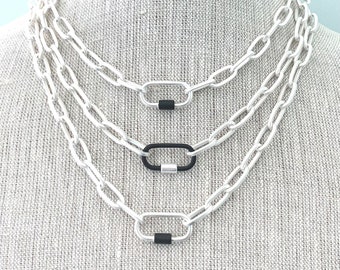 Matte Silver Carabiner Clasp Necklace: Modern Layering Design
