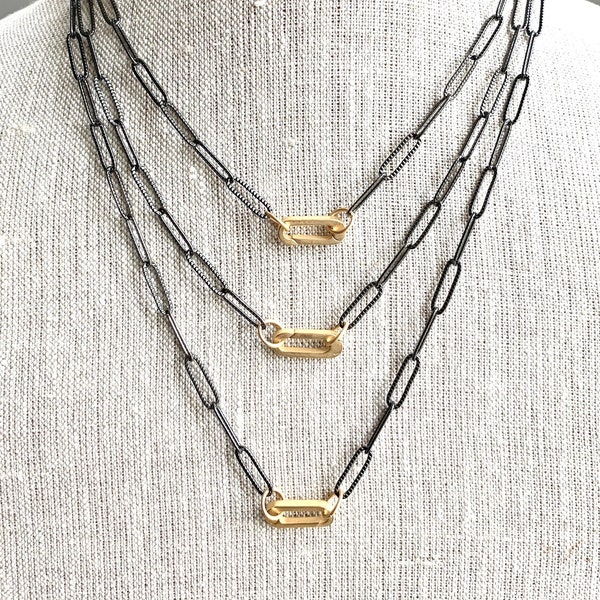 Gunmetal Spring Clasp Necklace * matte gold spring clasp necklace, carabiner jewelry, gunmetal chain necklace, modern minimalist necklace