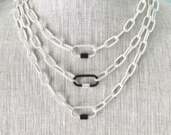 Matte Silver Carabiner Clasp Necklace: Modern Layering Design