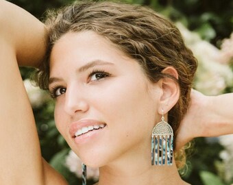 Aphrodite Boho Earrings: Blue/Black Tortoise Acetate Statement Earrings