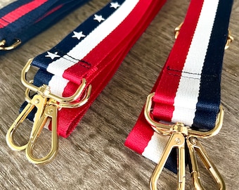 Bag Straps red White Blue Patriotic Bag Strap Adjustable Bag Straps Red White and Blue Bag Strap Memorial Day Style Star Purse Strap Etsy