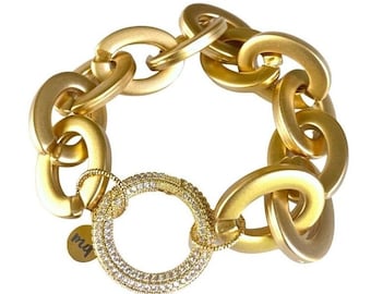 Gold Acrylic Chain Bracelet: CZ Pave Spring Clasp