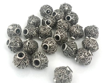 10mm Sterling Silver Bali Beads (large hole) * bali silver 10mm beads, Bali silver 10mm beads with hematite, 10mm sterling silver beads