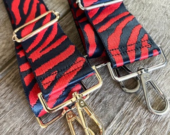 Bag Straps * navy and red bag strap, adjustable bag straps, red and blue zebra print bag strap, Memorial Day style, blue and red purse strap