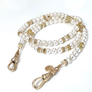 Cadena para máscara de cristal Swarovski y perlas: elegante cadena para gafas