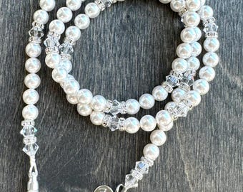 Swarovski Pearl Eyeglass Chain: Crystal Beaded Sunglass Holder, Luxe Mother’s Day Gift for Her, Crystal and Pearl Chain for Glasses