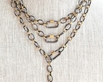 Sterling Silver Carabiner Clasp Necklace: Vermeil Chain, Diamond Accent