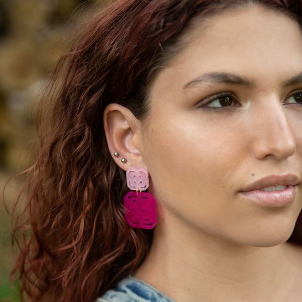 Oriental Pink Goddess Earrings (multiple colors available) * asian inspired earrings, pink earrings, hot pink statement earrings, gifts