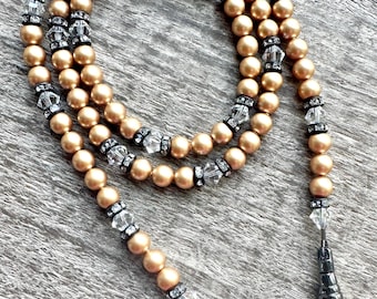 Vintage Gold Pearl & Swarovski Eyeglass Chain - Elegant Eyeglass Chain, gunmetal and gold pearl eyeglass chain, black and gold glasses chain
