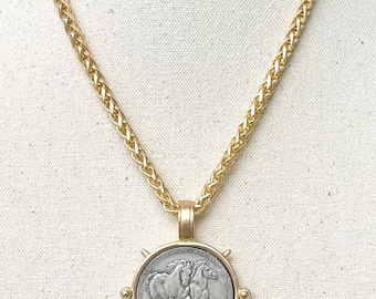 Wild Horses Coin Pendant Necklace: Gold Equestrian Jewelry, Year of the Horse Necklace, Mother’s Day Gift for Her, Derby Necklace