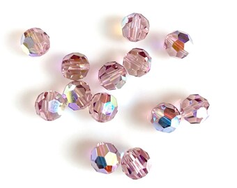 Vintage Swarovski Crystal Beads: 8mm Faceted Round Light Amethyst AB #5000