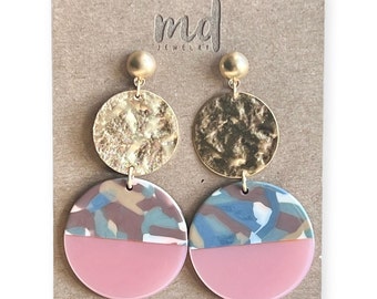 Harmonious Halo Earrings (4 colors) * ivory brown and gold earrings, pink and gold earrings, brown and gold earrings, animal print earrings