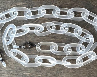 Clear Acrylic Sunglass Chain (Frosted or Rainbow Finish): clear sunglass chain, frosted acrylic chain for glasses, clear eyeglass chain