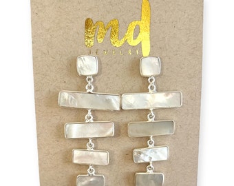 LUXE Mother of Pearl Dangle Earrings (gold, silver) * mop earrings, mother of pearl earrings, mop dangle earrings, multi-tiered mop earrings