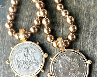 Wild Horses Coin Pendant Necklace: Equestrian Coin Jewelry, Gift for Horse Lover, Year of the Horse, Equestrian Gift for Her, Derby Necklace