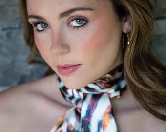 Colorful Zebra Print Skinny Scarf: Satin Blend, Chic Accessory