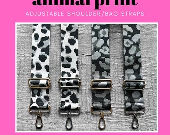 Bag Strap (animal print) * adjustable bag strap, silver and black bag strap, adjustable shoulder strap, black leopard print bag strap