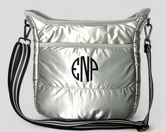 Silver Puffer Bag (monogrammable) * silver shoulder bag, silver crossbody bag, silver messenger bag, silver puffy bag, silver puffy purse