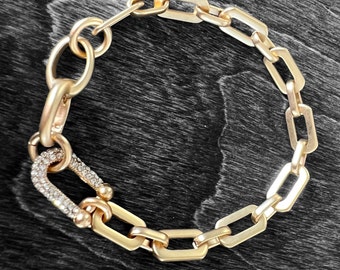 Cable Chain & CZ Pave Bracelet (Gold or Silver) * matte gold bracelet, matte silver bracelet, gold link bracelet, layering bracelet, gifts