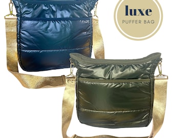 Luxe Puffer Bag (olive or navy) * olive crossbody bag, olive puffer bag, navy puffer bag, navy messenger bag, navy purse, quilted puffy bag