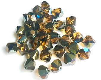 Swarovski Crystals - 8mm Extremely RARE Vintage Faceted Bicones #5301 (smokey topaz AB) * rare topaz Swarovski, vintage 5301 topaz bicones