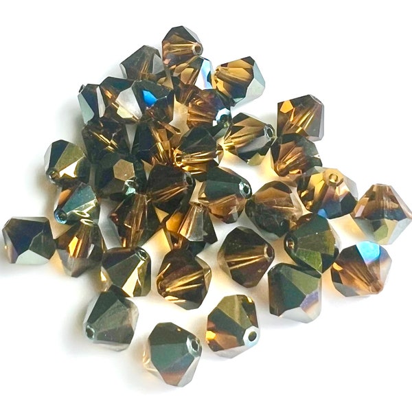 Swarovski Crystals - 8mm Extremely RARE Vintage Faceted Bicones #5301 (smokey topaz AB) * rare topaz Swarovski, vintage 5301 topaz bicones