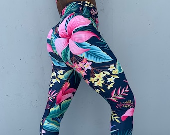 tropical print yoga pants