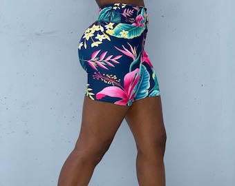 Tropical Floral Biker Shorts | Women's Workout | Activewear | High Waist | Gym