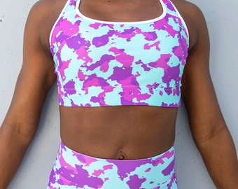 Teal Camo Sport-BH | Yoga BH | Damen Fitness Tops | Sportbekleidung