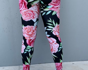 Rose Leggings Yoga Pants Women Tights Colorful Bottoms Gym Capri Leggings  Plus Size Youth Floral Print 