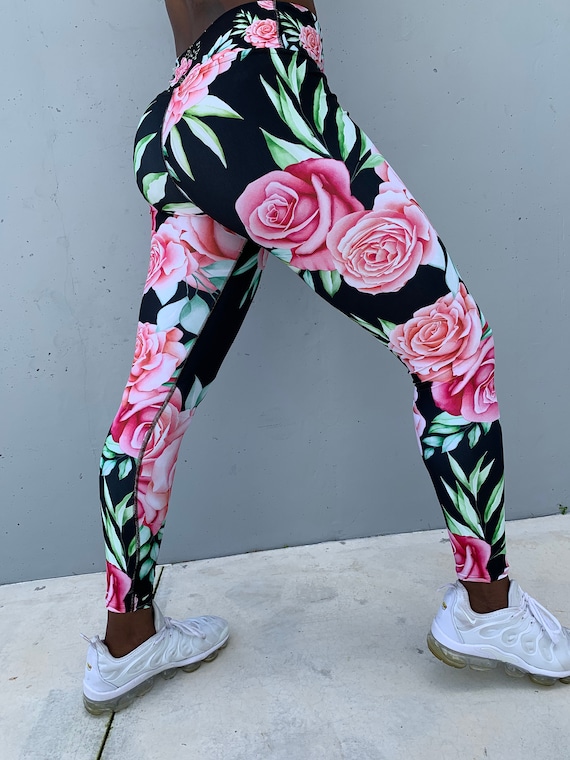 Rose Leggings Yoga Pants Women Tights Colorful Bottoms Gym Capri