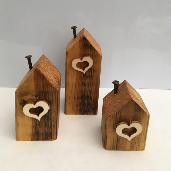 Set Of 3 Miniature Rustic Reclaimed Wooden Houses,Art, Decor.