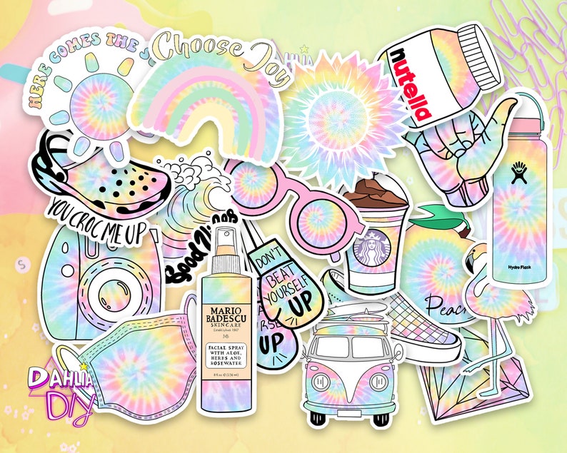 20 pcs tie dye pastel rainbow aesthetic sticker pack cute