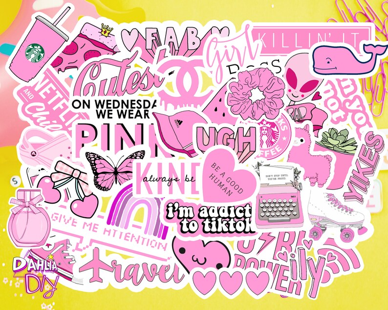 pastel pink aesthetic 50 pcs sticker pack cute vsco girl