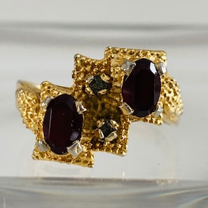 JOSEPH ESPOSITO 18K Gold HGE Ring - Size 5 Ring - gold electroplated Ring - Simulated ruby ring - Vintage Ring