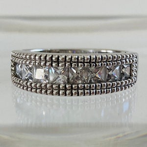 Size 5 Sterling Silver Half Eternity Ring - cubic zirconia ring - 925 Sterling Silver Ring