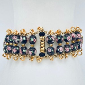 Rose Bead Bracelet - Golden Rose Bracelet - lampwork bracelet