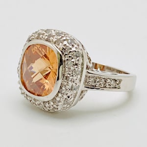 Size 6.5 Amber Color Cocktail Ring - Orange and silver Statement Ring