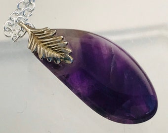 Polished Amethyst Stone Pendant - 18 inch 925 silver Chain