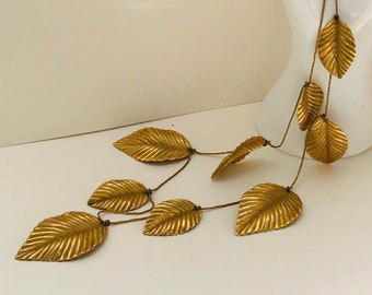 NAPIER 30 inch Golden Leaves Necklace -  vintage leaf necklace