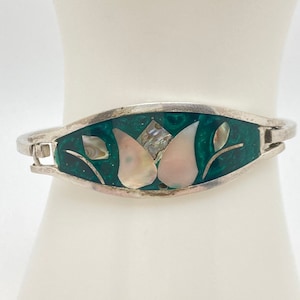 abalone inlay bracelet - mother of pearl inlay bracelet - green bracelet
