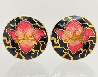 Pink Iris Cloisonné Earrings